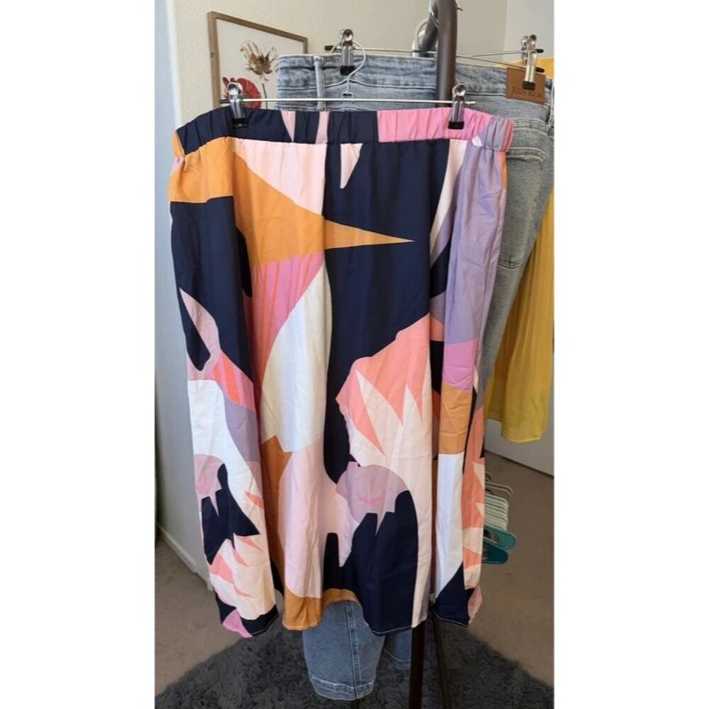 Peach + Navy Multi Print Midi Skirt 3XL